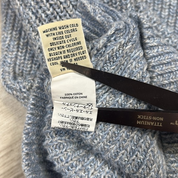 L.L. Bean Women’s Fisherman Crew Sweater / Blue, Gray & White Chunky Knit / Sz M - Picture 7 of 7